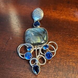 Labradorite Elegant Blue and Silver Pendant